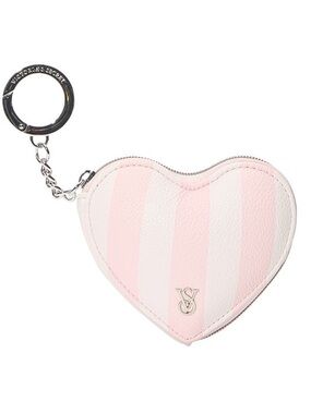 Victoria's Secret Pink & White Striped Heart Key Pouch with Keyring